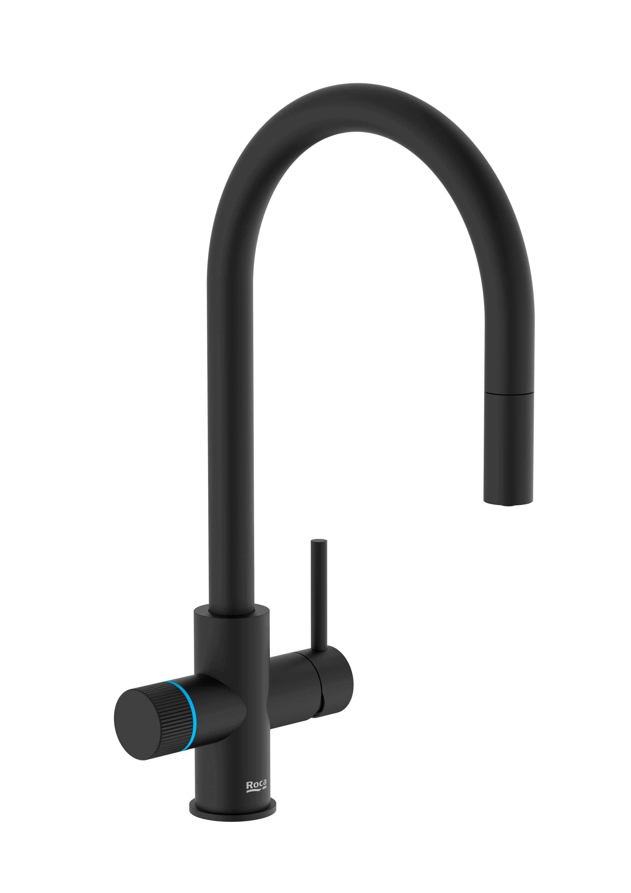 Robinet de cuisine avec bec courbé extractible et filtre 5 étapes inclus - Noir mat avec la référence A5A8D3GNB0 de la marque ROCA