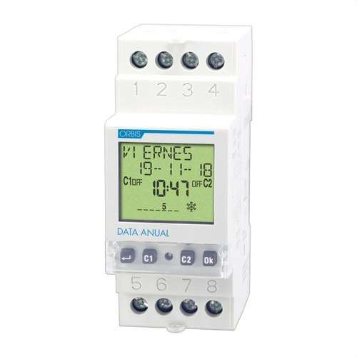 Interrupteur horaire numérique modulaire Orbis DATA ANNUEL avec la référence OB176100 de la marque ORBIS