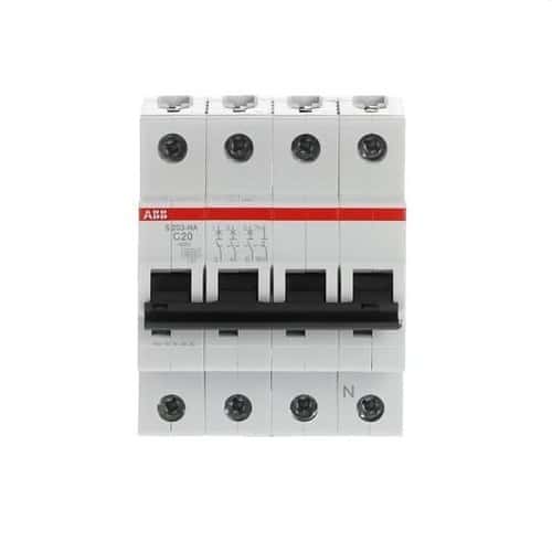 Disjoncteur S203-C20NA 3P+N 20A Courbe C 10kA avec la référence 2CDS253103R0204 de la marque ABB