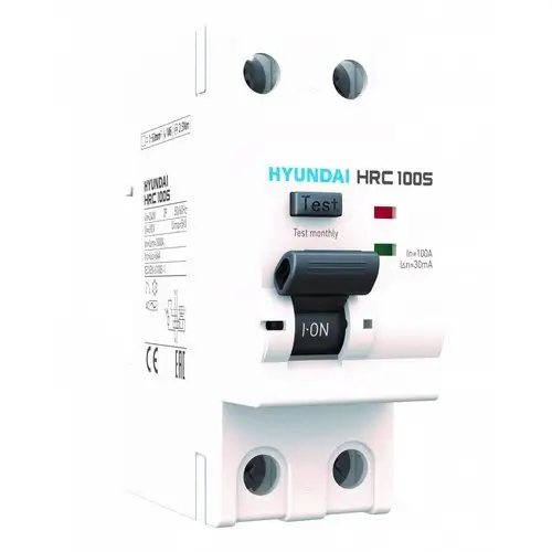Disjoncteur magnétothermique STD 4P, 63A, 30mA Courbe A avec la référence HRC63S-F4PG4063 de la marque HYUNDAI