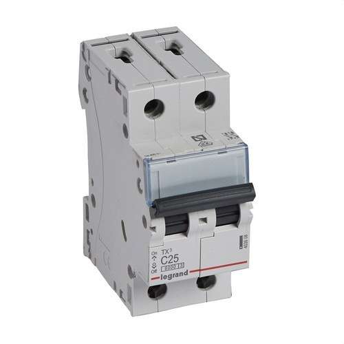 Disjoncteur TX3 2P 25A Courbe C Courbe C 6kA avec la référence 403608 de la marque LEGRAND