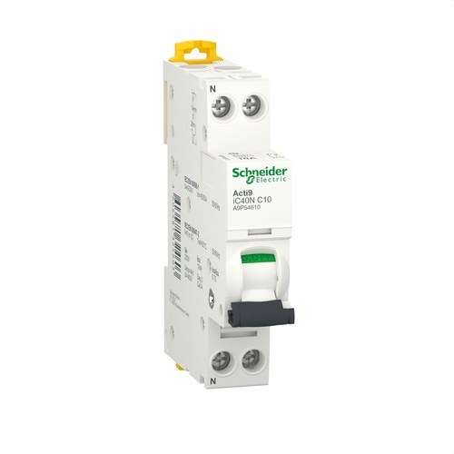 Disjoncteur Acti9 iC40N 1P+N 10 A Courbe C avec la référence A9P54610 de la marque SCHNEIDER ELECTRIC