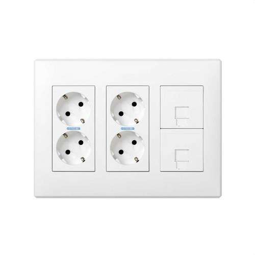Kit boîte murale en saillie ou encastrée pour 3 éléments doubles avec 2 prises doubles et 2 plaques 1 RJ45 blanc Simon 500 Cima avec la référence 51000301-030 de la marque SIMON