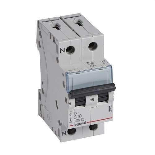 Disjoncteur TX3 P+N 10A Courbe C Courbe C 6kA avec la référence 403585 de la marque LEGRAND