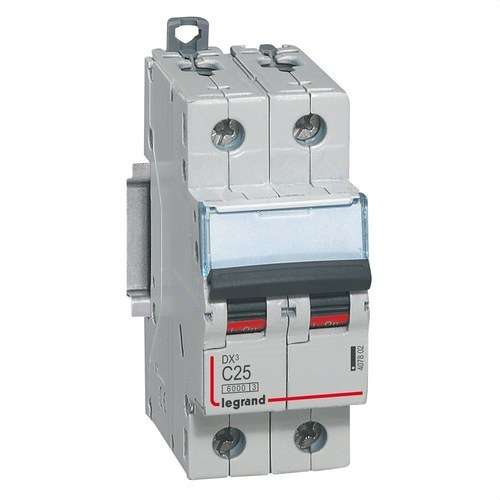 Disjoncteur DX3 2P 25A Courbe C 6/10kA avec la référence 407802 de la marque LEGRAND