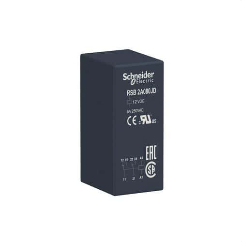 Relais enfichable 2 NO/NC 8A 12V DC avec la référence RSB2A080JD de la marque SCHNEIDER ELECTRIC