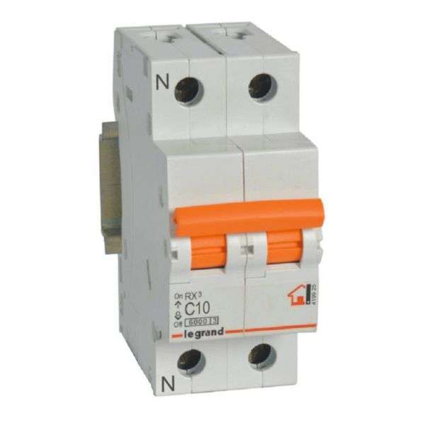 Disjoncteur magnétothermique RX³ - 1P+N - 230V~ - 10A - courbe C avec la référence 419925 de la marque LEGRAND