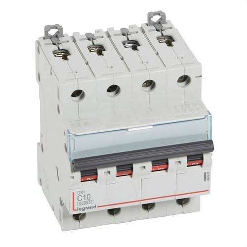 Disjoncteur DX3 4P 10A Courbe C 6/10kA avec la référence 407926 de la marque LEGRAND