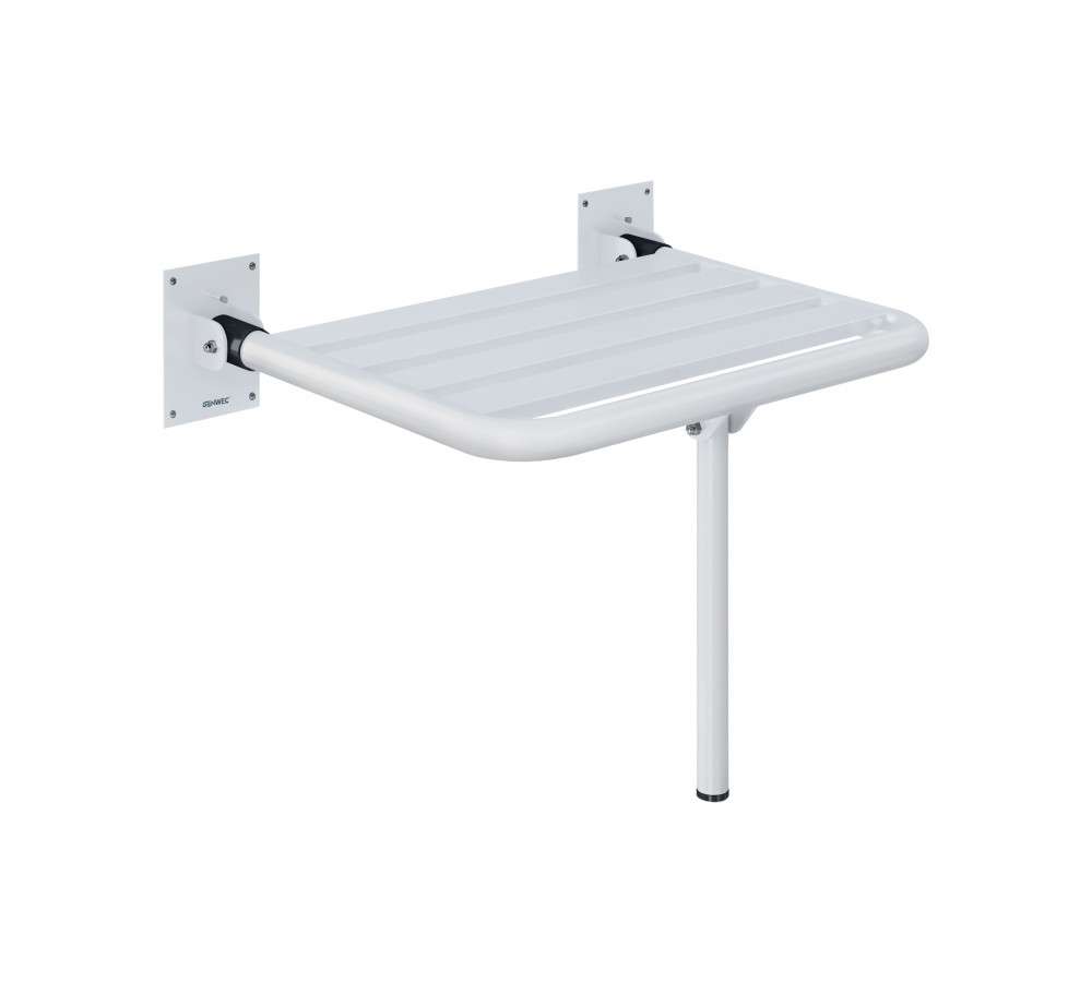 Siège rabattable avec pied pour salles de bains et douches en acier blanc avec la référence GW11 24 03 00 de la marque GENWEC
