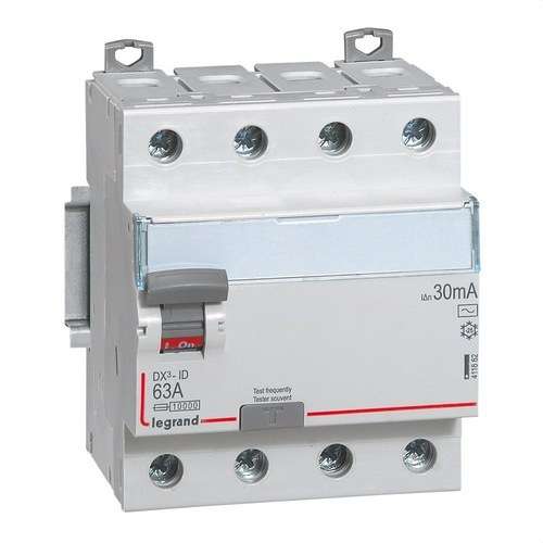 Disjoncteur différentiel DX3 4P 63A 30mA Classe AC avec la référence 411662 de la marque LEGRAND