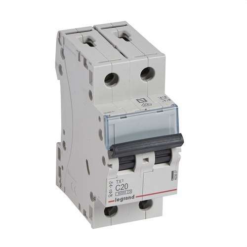 Disjoncteur TX3 2P 20A Courbe C Courbe C 6kA avec la référence 403607 de la marque LEGRAND
