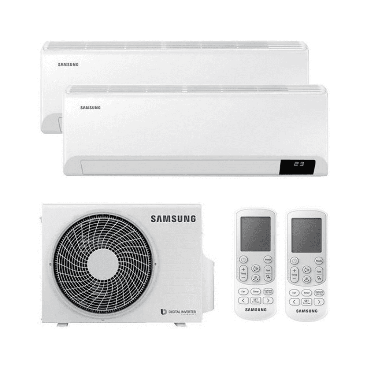 Climatiseur réversible dual split Samsung Wind Free Comfort AR09 + AR12 9000 BTU + 12000 BTU avec la référence KITSAMWINDFREE09+18 de la marque SAMSUNG