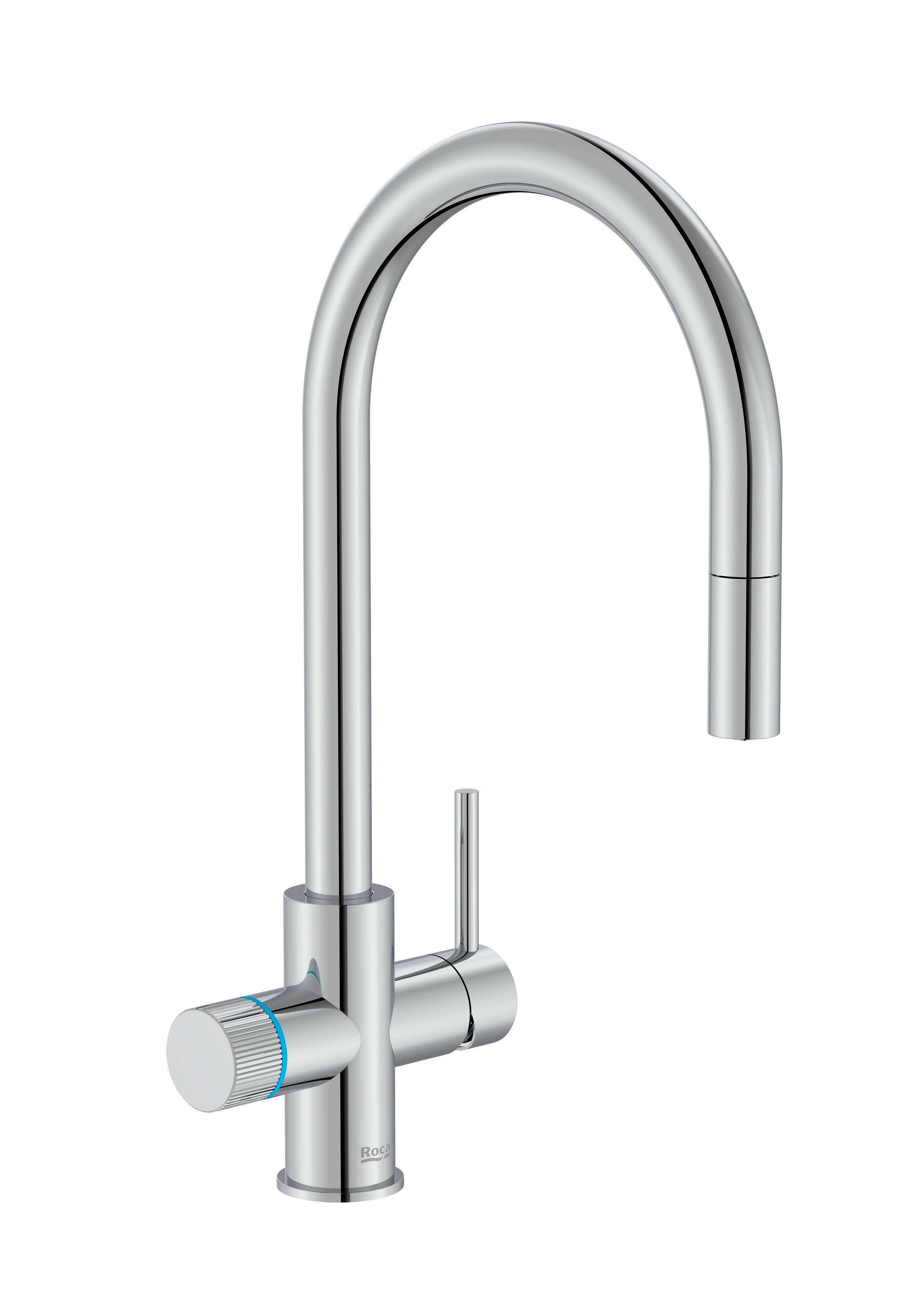 Robinet de cuisine avec bec courbé extractible et filtre 5 étapes inclus - Chrome avec la référence A5A8D3GC00 de la marque ROCA