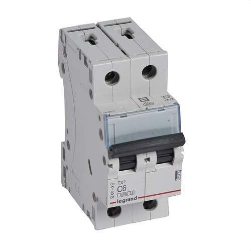 Disjoncteur TX3 2P 6A Courbe C Courbe C 6kA avec la référence 403604 de la marque LEGRAND