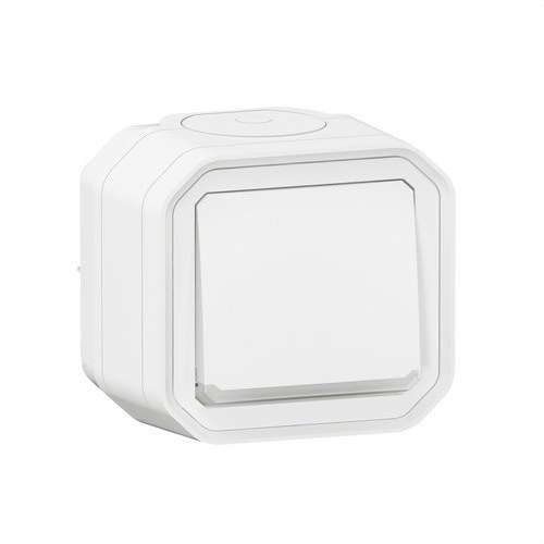 Bouton poussoir NA lumineux monobloc de surface blanc Plexo avec la référence 069762L de la marque LEGRAND