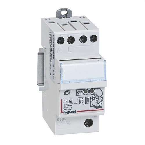 Limiteur de surtension Type 2 bipolaire 1P+N LEXIC 2 modules avec la référence 003951 de la marque LEGRAND