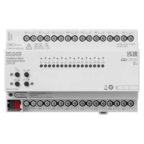 Actionneur de commutation KNX 16 canaux et volets KNX 8 canaux Jung avec la référence 230161SR de la marque JUNG