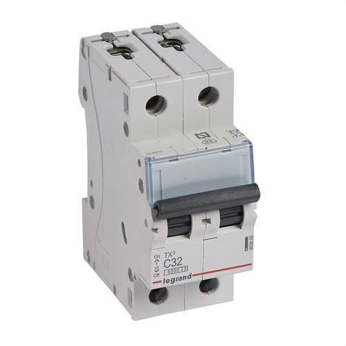 Disjoncteur magnétothermique TX3 2P 32A Courbe C Courbe C 6kA avec la référence 403609 de la marque LEGRAND