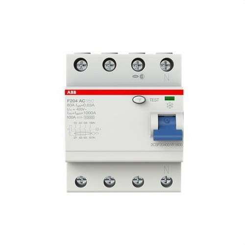 Interrupteur différentiel 4P 80A Classe AC 30mA avec la référence 2CSF204001R1800 de la marque ABB