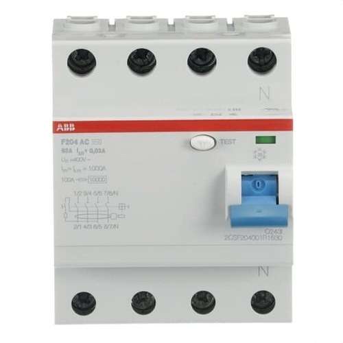Disjoncteur différentiel 4P 63A Classe AC 30mA avec la référence 2CSF204001R1630 de la marque ABB