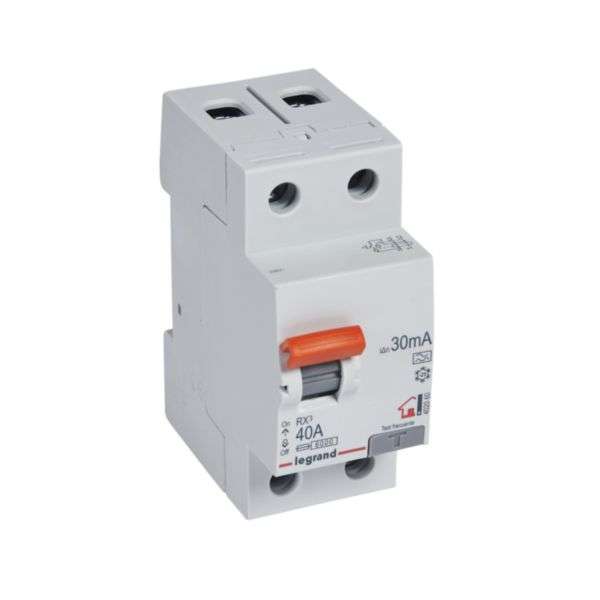 Interrupteur différentiel RX³ - 2P - 230V~ - 30mA - 40A - Type A avec la référence 402060 de la marque LEGRAND