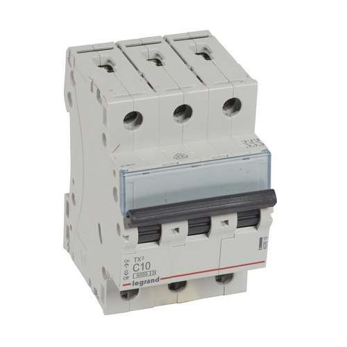 Disjoncteur magnétothermique TX3 3P 10A Courbe C 6kA avec la référence 403615 de la marque LEGRAND