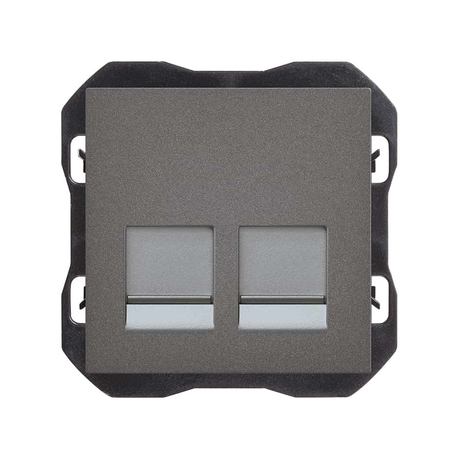 Cache voix et données plate avec cache-poussière pour 2 connecteurs RJ45 titane Simon 270 avec la référence 20000088-096 de la marque SIMON