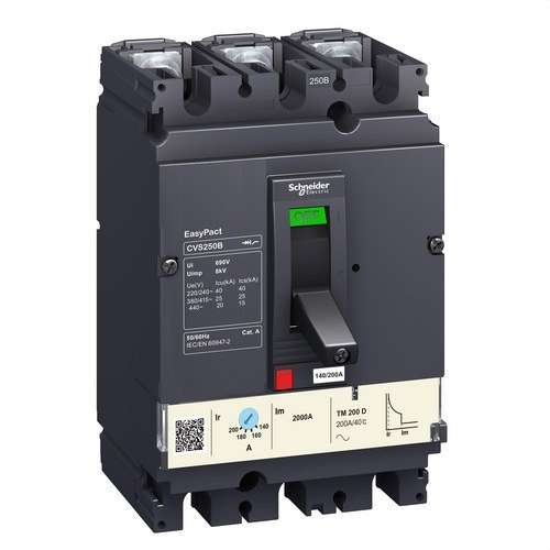 Disjoncteur magnétothermique Easypact CVS250B TM200D 3P/3R avec la référence LV525302 de la marque SCHNEIDER ELECTRIC