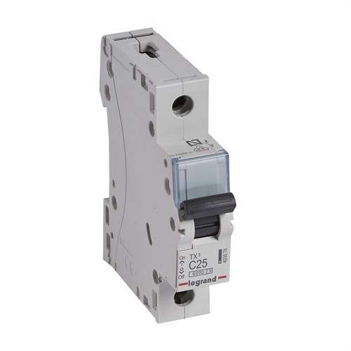 Disjoncteur magnétothermique TX3 1P 25A Courbe C Courbe C 6kA avec la référence 403578 de la marque LEGRAND