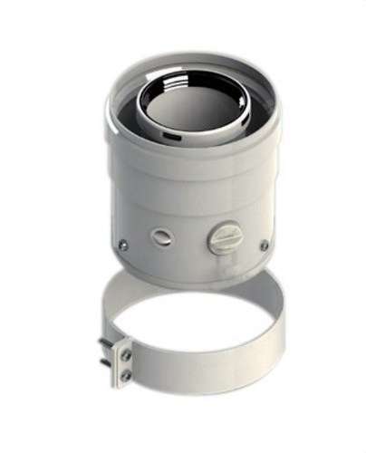 Sortie coaxiale verticale compatible avec Ariston 60/100mm PP/Acier blanc avec la référence 610CVCHP15 de la marque FIG