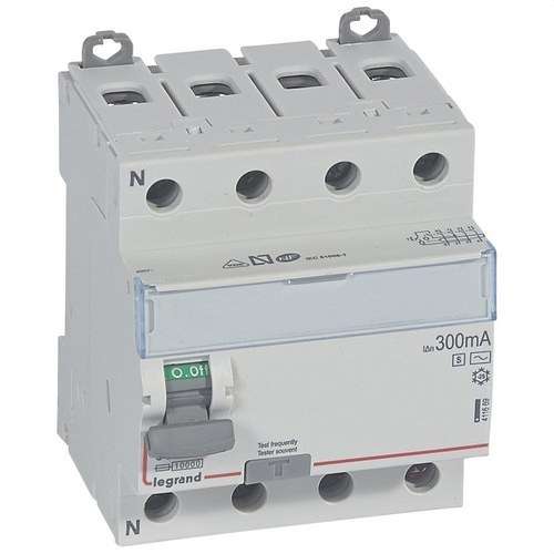 Disjoncteur différentiel Legrand DX³ 4P 400V 63A Type AC 300mA 4 modules avec la référence 411669 de la marque LEGRAND
