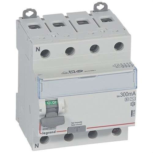 Interrupteur différentiel Legrand DX³ 4P 400V 63A Type AC 300mA 4 modules avec la référence 411669 de la marque LEGRAND