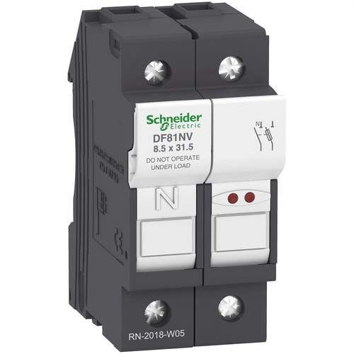 Porte-fusibles AVEC VOYANT 1P+N 25A FUSIBLE 8,5X31,5 avec la référence DF81NV de la marque SCHNEIDER ELECTRIC