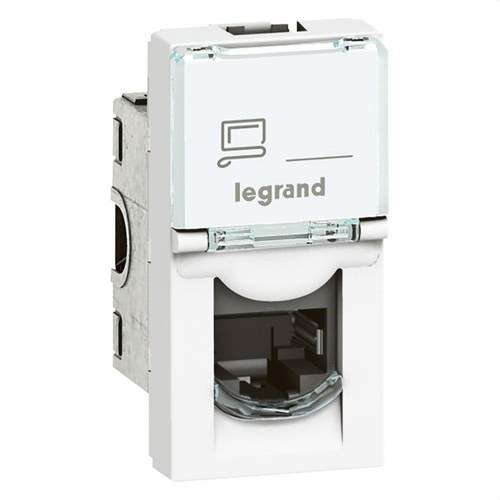 Base RJ45 Legrand Mosaic Cat 6 UTP 1 module 8 contacts LCS2 blanc avec la référence 076561 de la marque LEGRAND