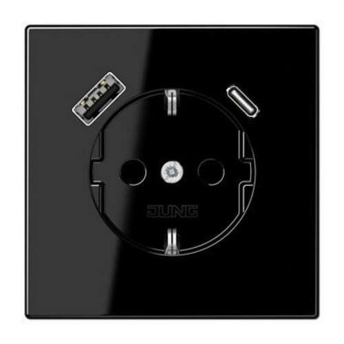Prise de courant Schuko avec chargeur USB Safety+ noir LS avec la référence LS1520-15CASW de la marque JUNG