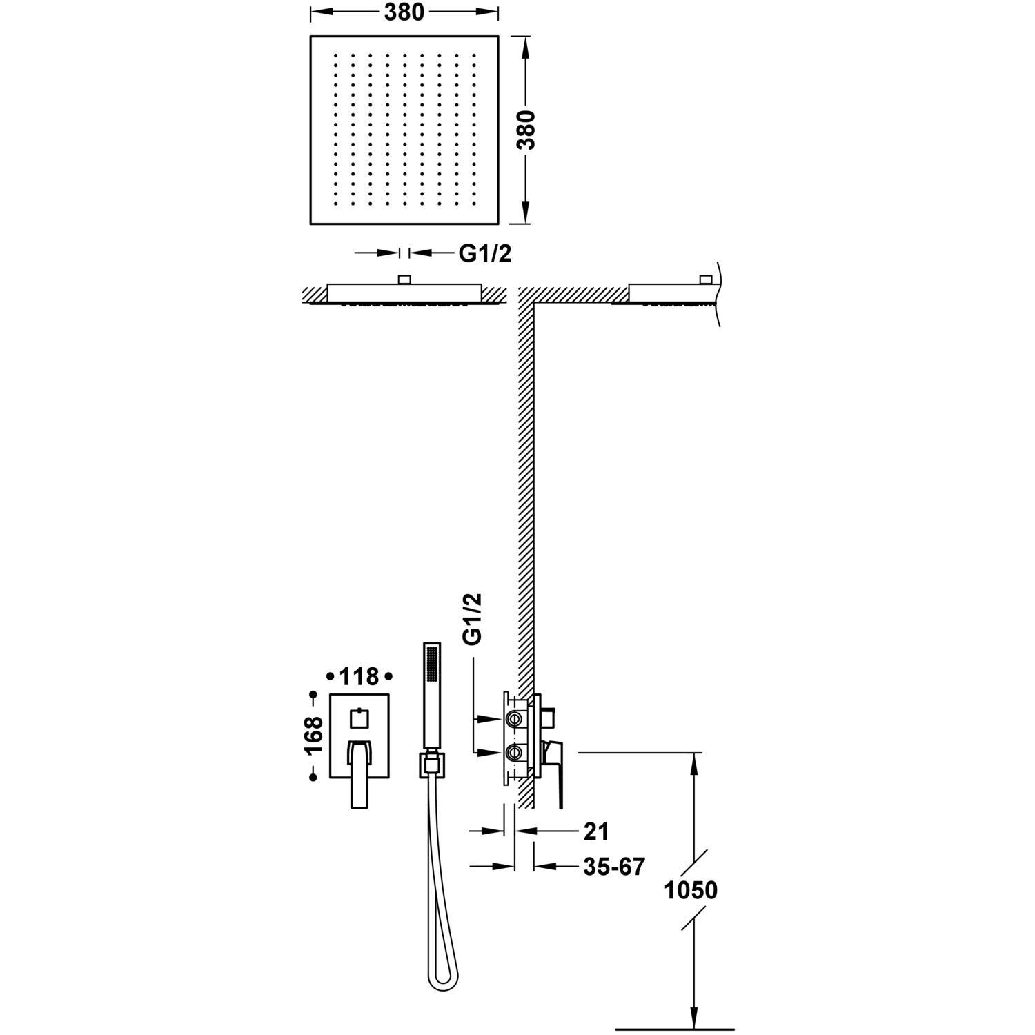 Ensemble de douche encastré Rapid-Box Slim Kit noir mat avec la référence 20228006NM de la marque TRES GRIFERIA