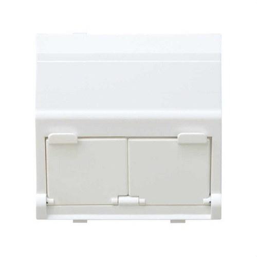 Plaque de voix et données inclinée avec cache-poussière pour 2 connecteurs RJ45 AVAYA® blanc Simon 27 Play avec la référence 27086-35 de la marque SIMON