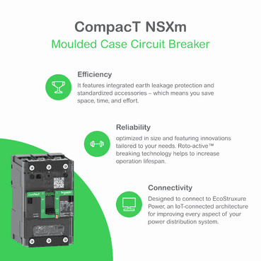Disjoncteur ComPacT NSXm160E 16kA AC 3P 160A Micrologic 4.1 ELINK avec la référence C12E34V160L de la marque SCHNEIDER ELECTRIC