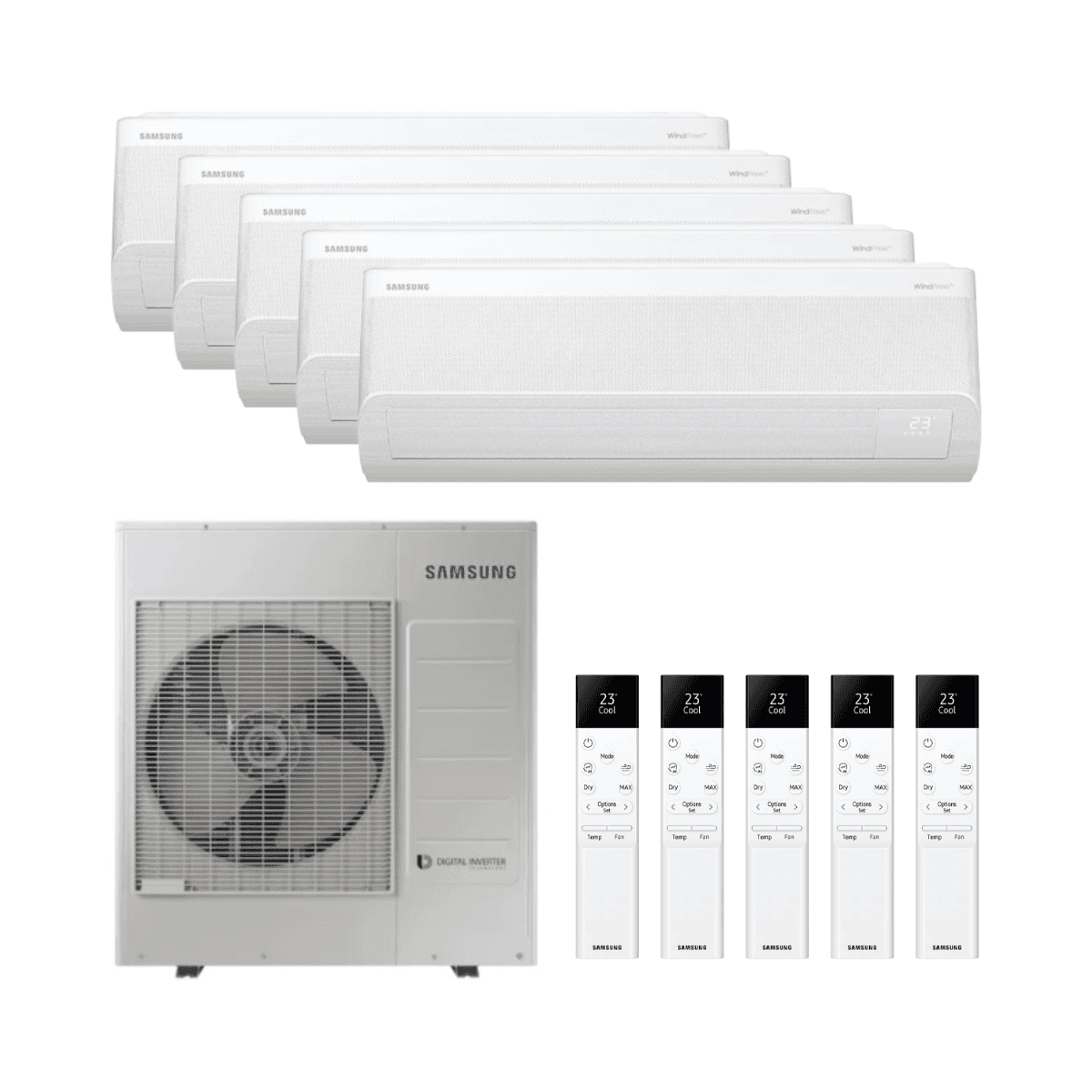 Climatiseur 5x1 avec wifi Samsung WindFree Comfort S2 2,5 kW (4) + 3,5 kW avec la référence KITSAMWFCS209(04)+12 de la marque SAMSUNG