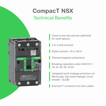 Disjoncteur ComPacT NSXm160E 16kA AC 3P 160A Micrologic 4.1 ELINK avec la référence C12E34V160L de la marque SCHNEIDER ELECTRIC