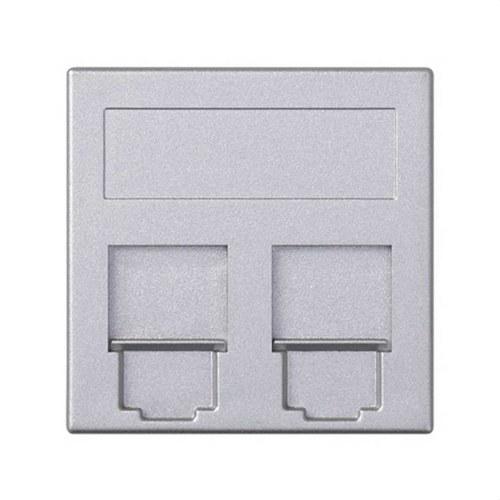 Plaque de voix et données plate avec cache-poussière 1 élément pour 2 RJ45 compatibilité autres fabricants aluminium Simon 500 Cima avec la référence 50000089-033 de la marque SIMON