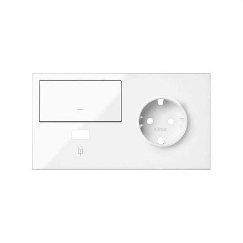 Kit avant pour 2 éléments avec 1 prise schuko, 1 interrupteur et 1 chargeur USB à droite blanc brillant Simon 100 avec la référence 10020206-130 de la marque SIMON
