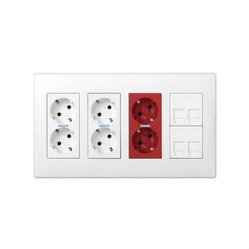 Kit boîte murale surface-encastrer 4 éléments doubles avec 2 prises doubles, 1 onduleur double et 2 plaques 2 RJ45 blanc Simon 500 Cima avec la référence 51000401-030 de la marque SIMON