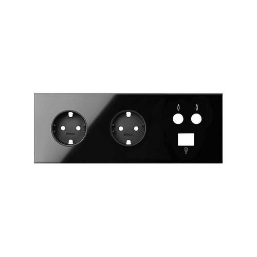 Kit frontal pour 3 éléments avec 2 prises schuko et 1 prise R-TV+SAT unique avec 1 connecteur RJ45 blanc mat Simon 100 avec la référence 10020303-138 de la marque SIMON