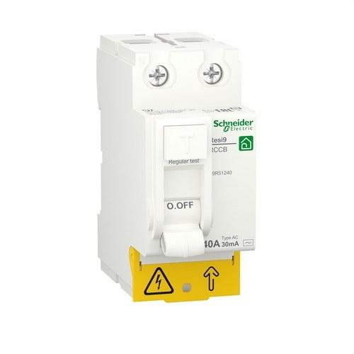 Disjoncteur différentiel RESI9 2P 40A 30mA Classe AC avec la référence R9R51240 de la marque SCHNEIDER ELECTRIC