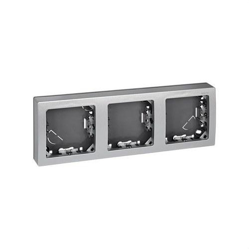 Cadre avec base pour 3 éléments horizontal aluminium Simon 73 Loft avec la référence 73630-63 de la marque SIMON