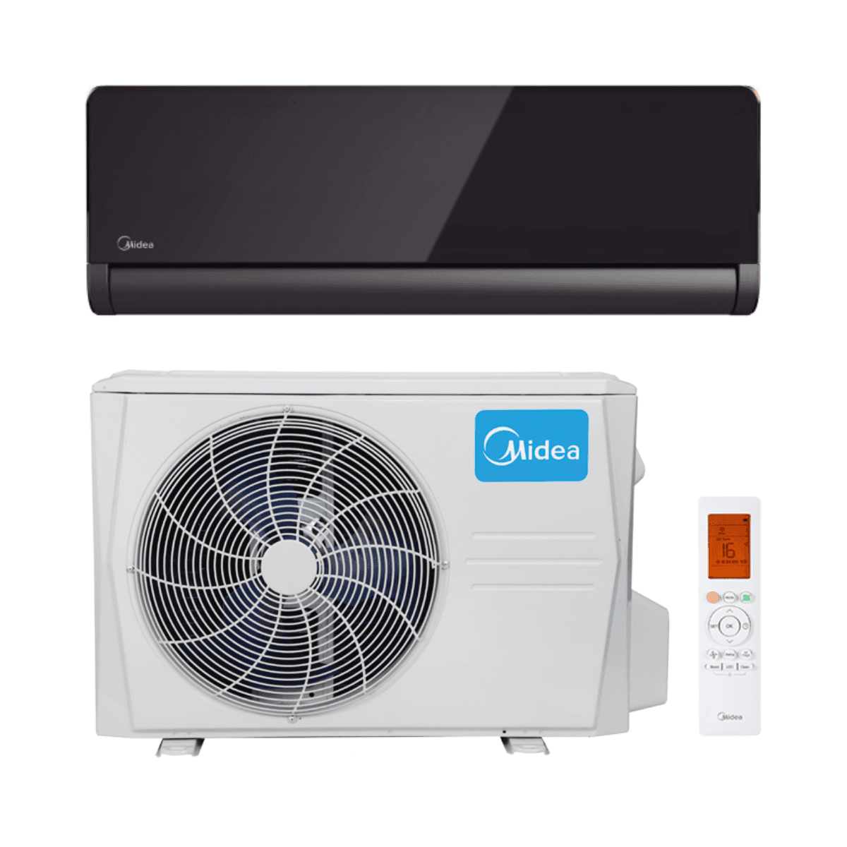 Climatiseur noir Midea Pure Glass 3,5 kW 12000 BTU avec la référence 35(12)N8I-1 de la marque MIDEA
