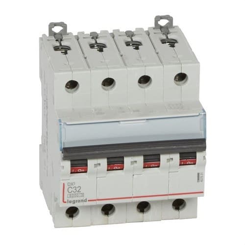 Disjoncteur DX3 4P 32A Courbe C 6/10kA avec la référence 407931 de la marque LEGRAND